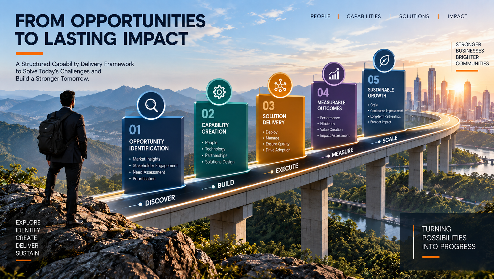 Capability delivery journey from opportunity identification through creation, delivery, outcomes and growth
