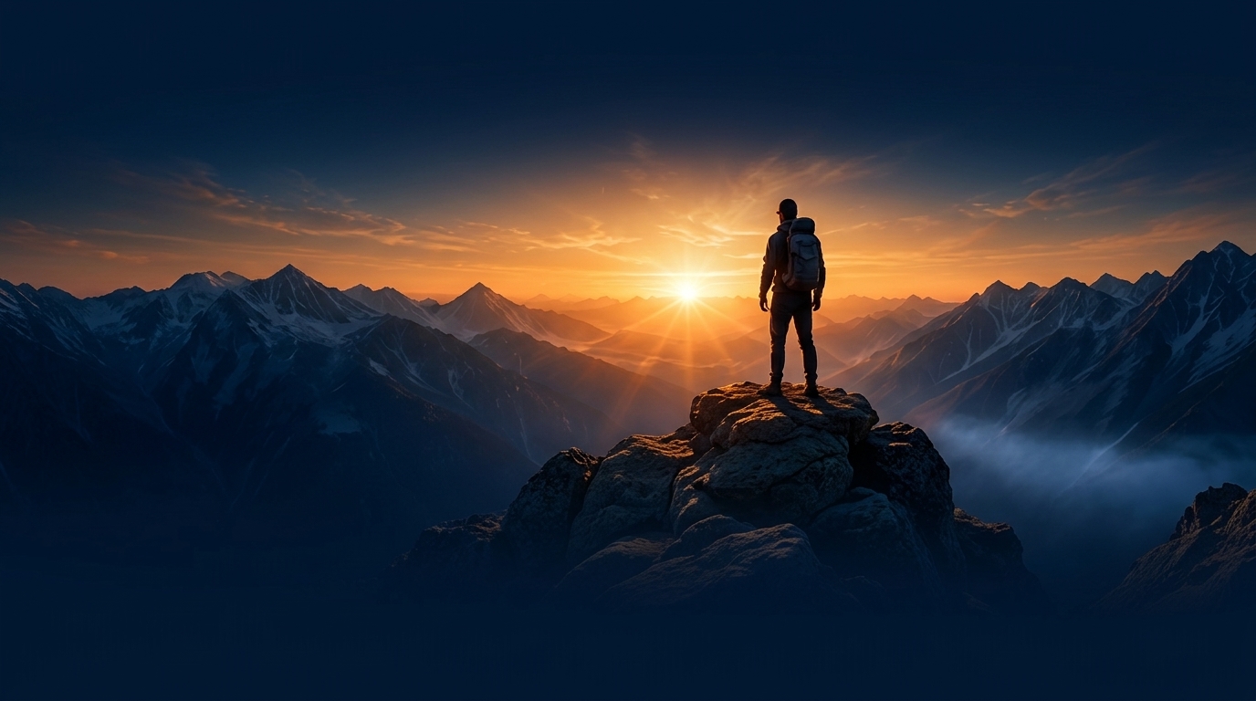 High-altitude sunrise mountain peak symbolizing sustainable enterprise delivery capability at scale